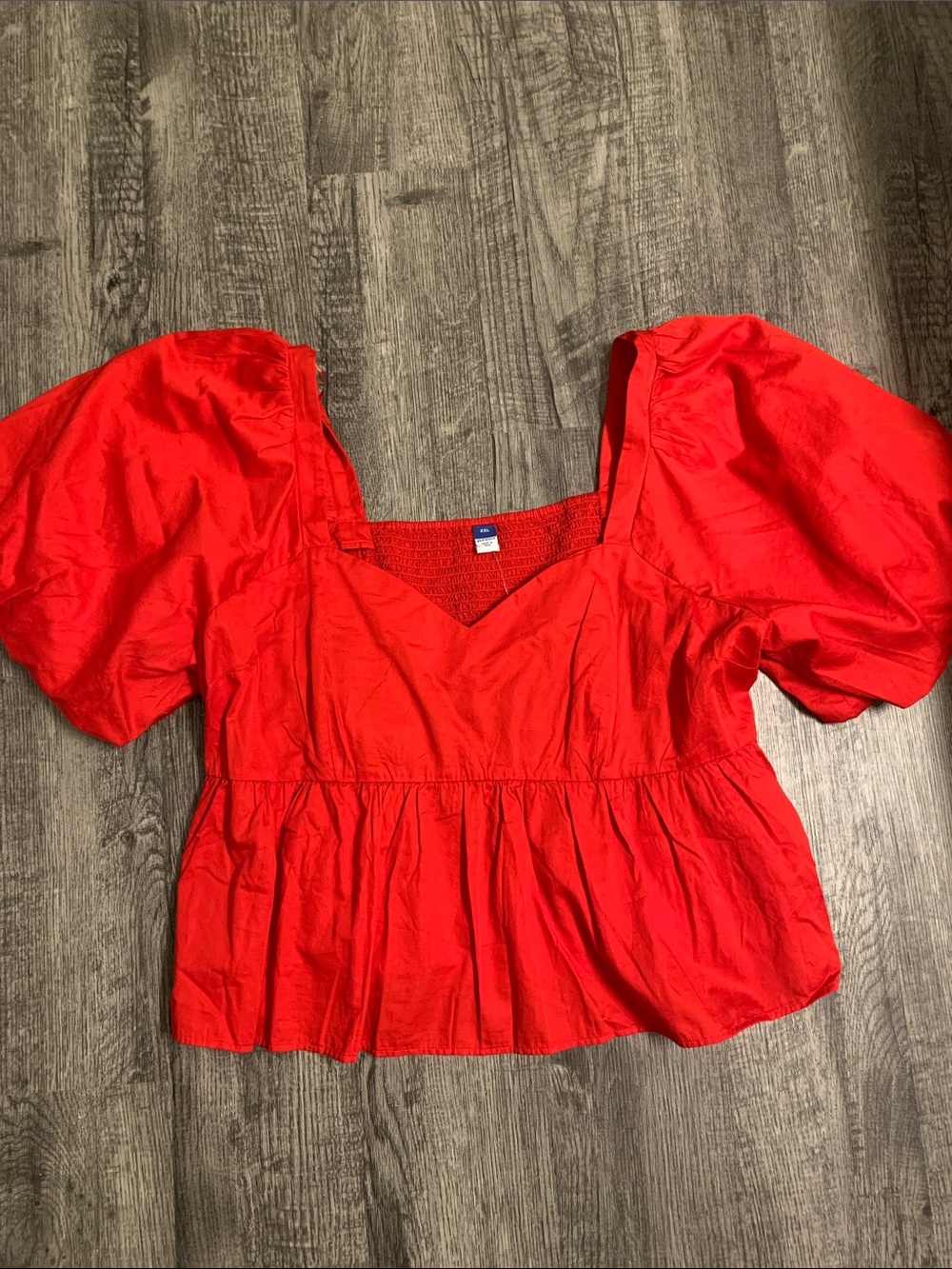 Red Puff-Sleeve Peplum Top -
